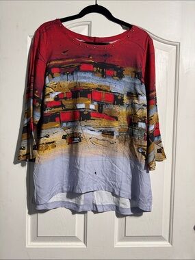 Simply Art by Dolcezza Abstract Print Studded Top Size Large Tunic 3/4 Sleeve